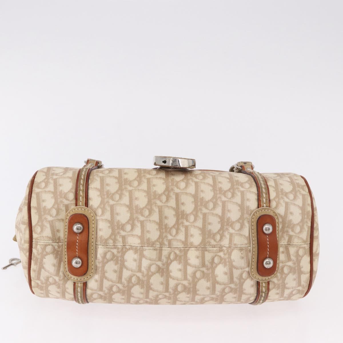 Christian Dior Trotter Canvas Romantic Chain Hand Bag Ivory Silver Auth 184735A
