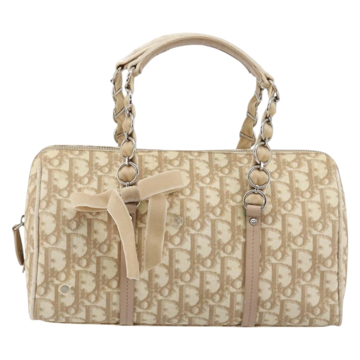 Christian Dior Trotter Canvas Romantic Chain Bag PVC Ivory Silver Auth 184736