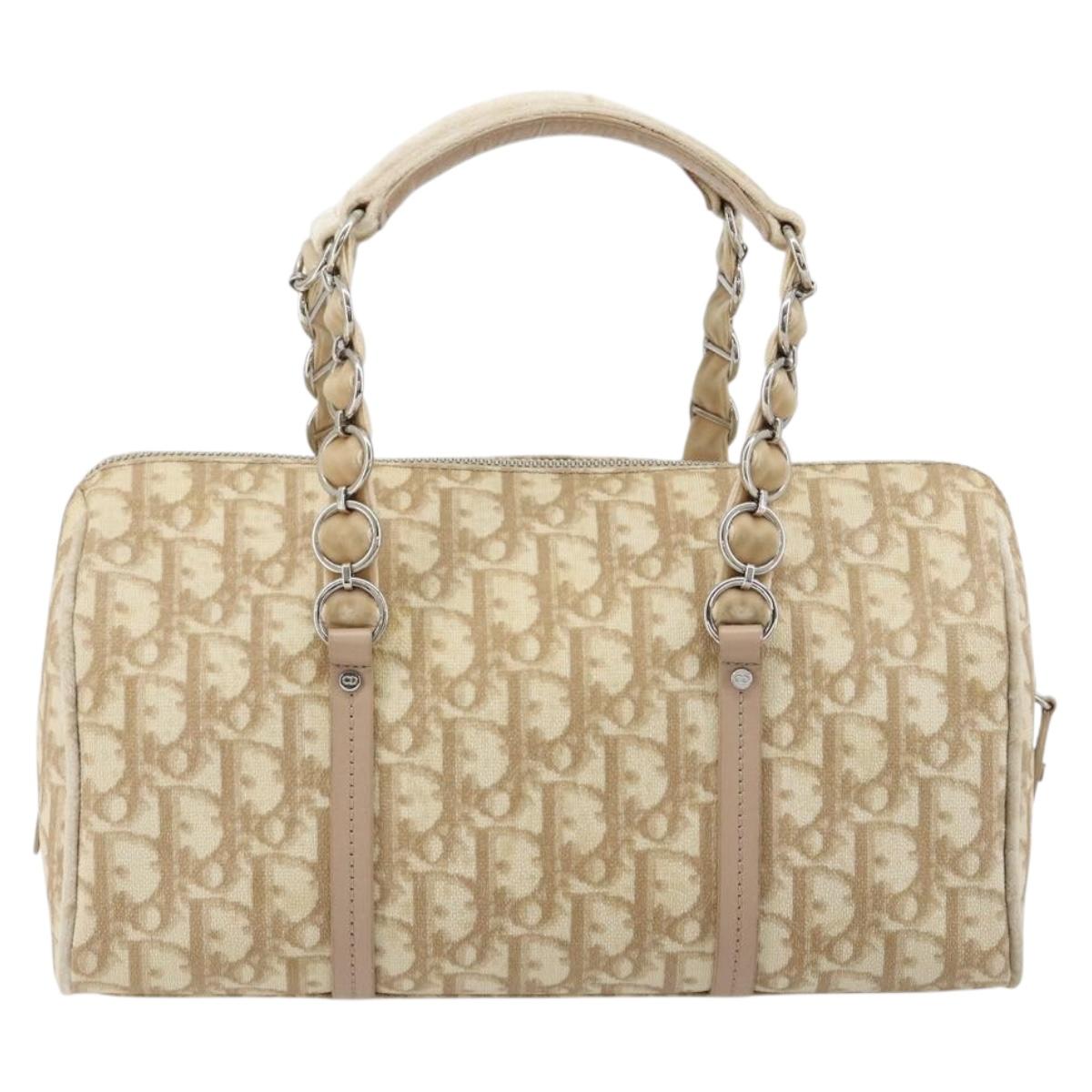 Christian Dior Trotter Canvas Romantic Chain Bag PVC Ivory Silver Auth 184736