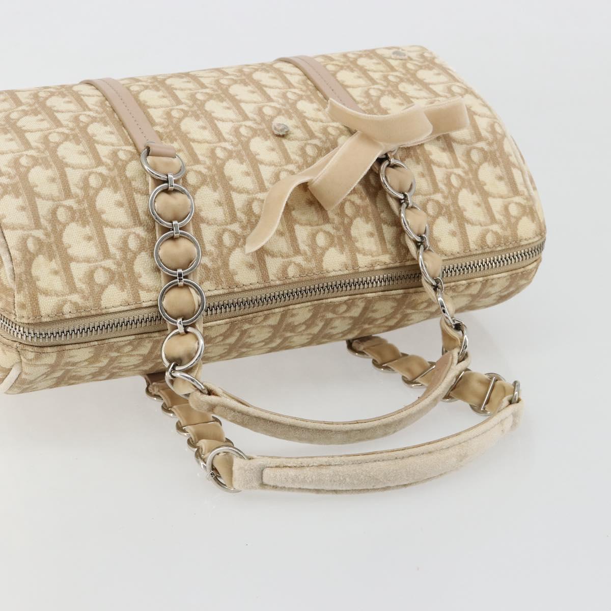 Christian Dior Trotter Canvas Romantic Chain Bag PVC Ivory Silver Auth 184736