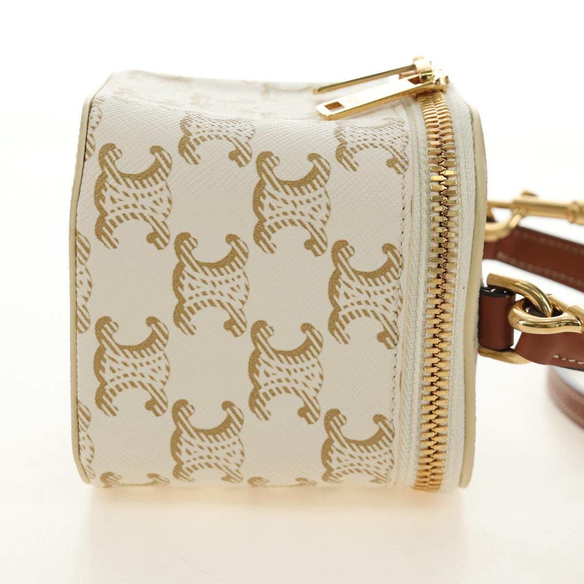 CELINE Triomphe Vanity Shoulder Bag PVC 2way White Gold Auth 184750SAM