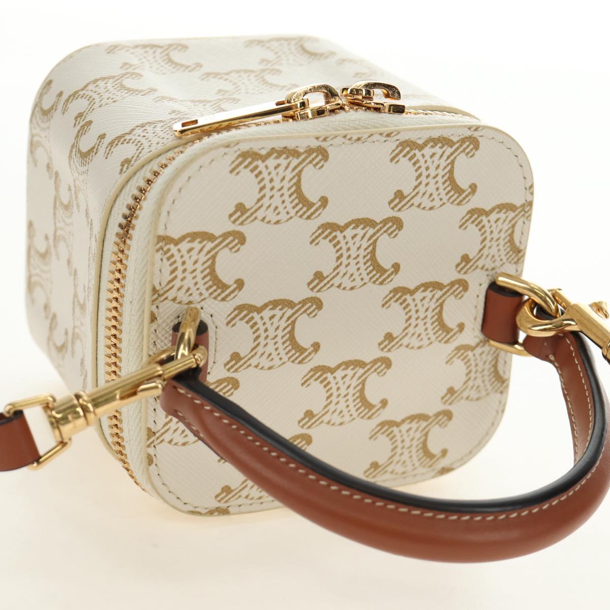 CELINE Triomphe Vanity Shoulder Bag PVC 2way White Gold Auth 184750SAM