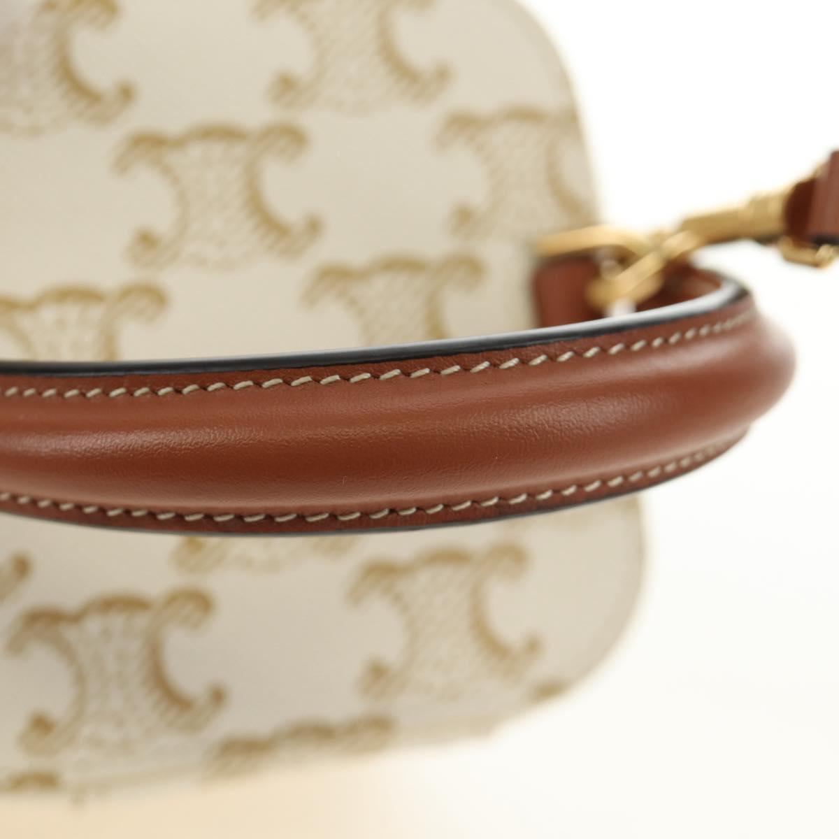 CELINE Triomphe Vanity Shoulder Bag PVC 2way White Gold Auth 184750SAM