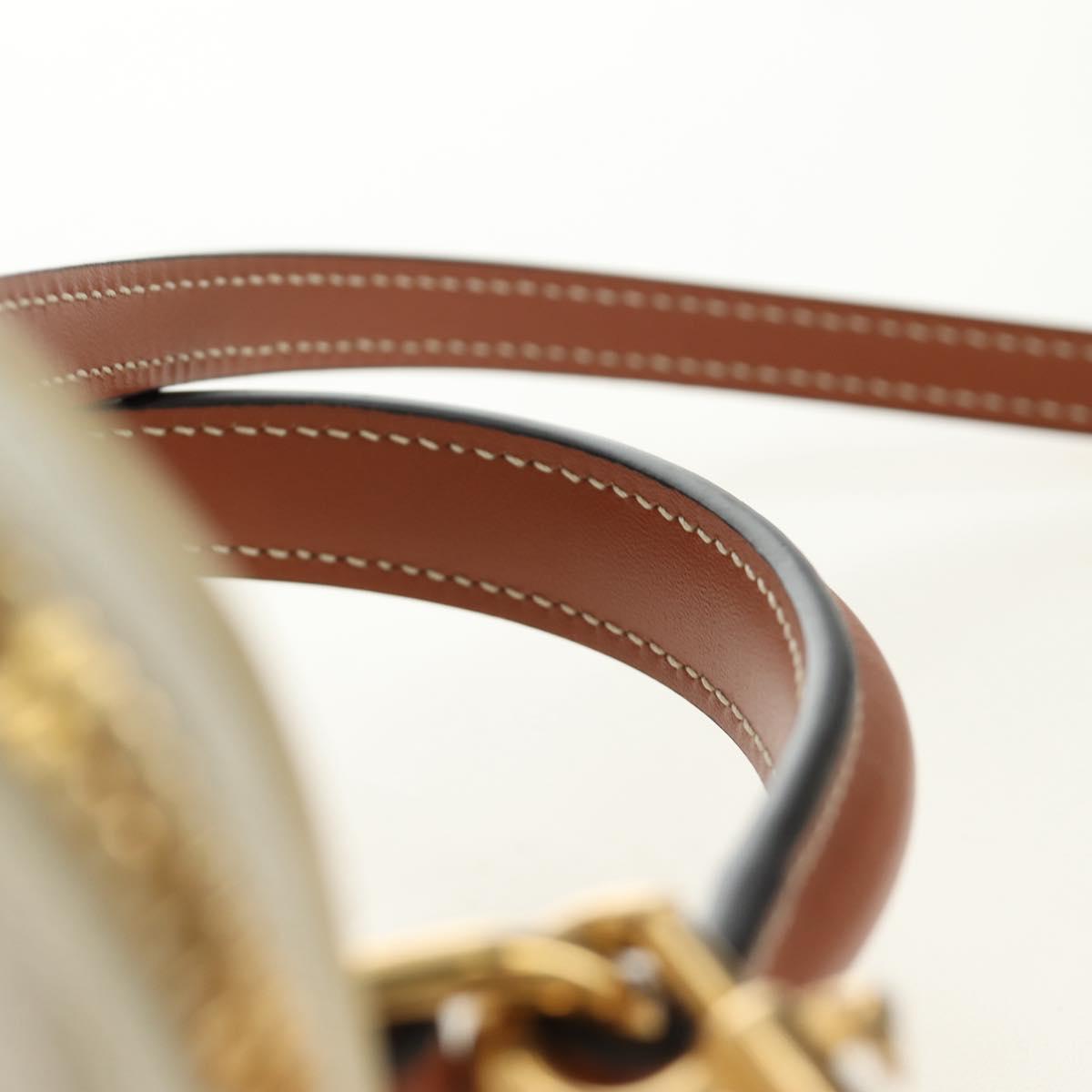 CELINE Triomphe Vanity Shoulder Bag PVC 2way White Gold Auth 184750SAM