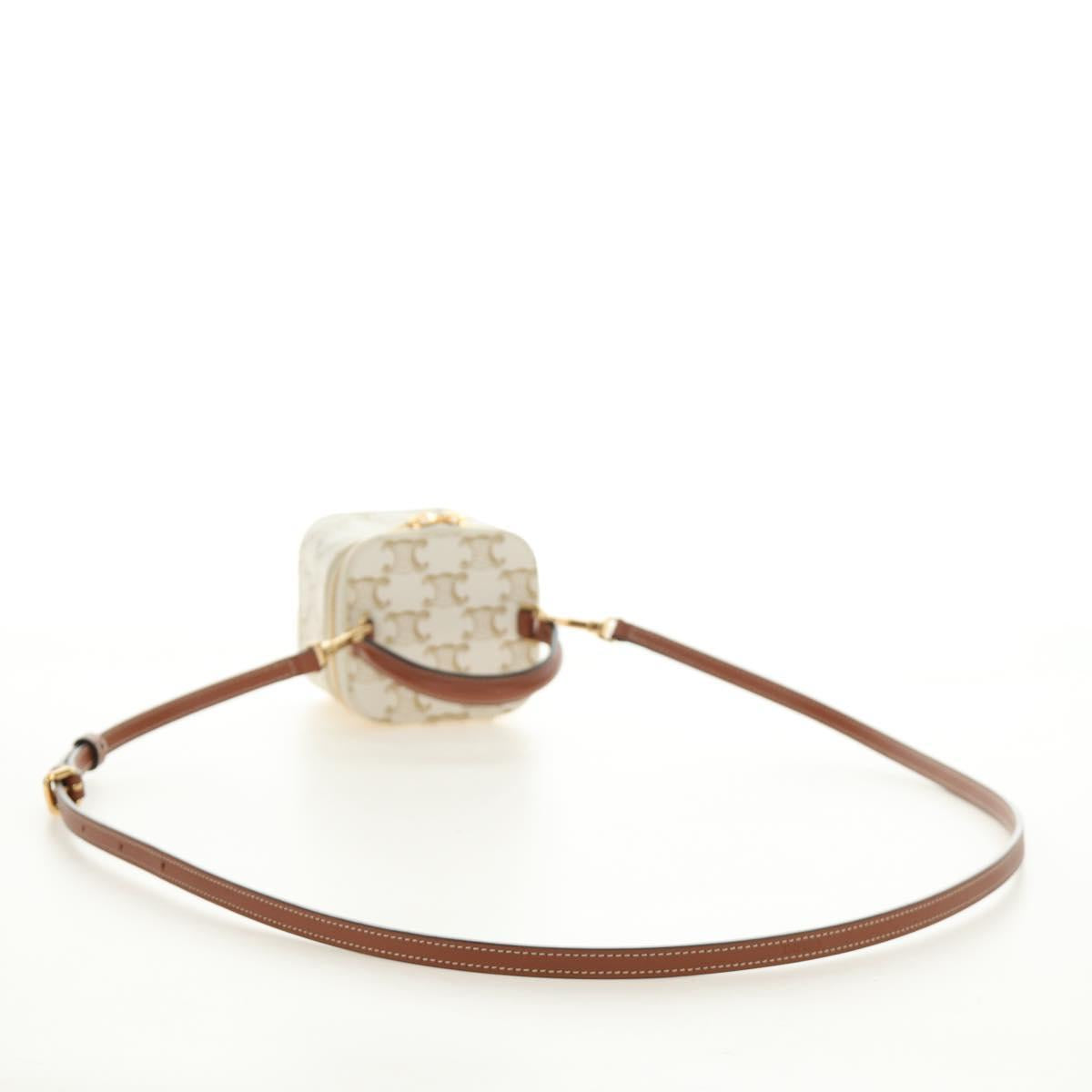 CELINE Triomphe Vanity Shoulder Bag PVC 2way White Gold Auth 184750SAM
