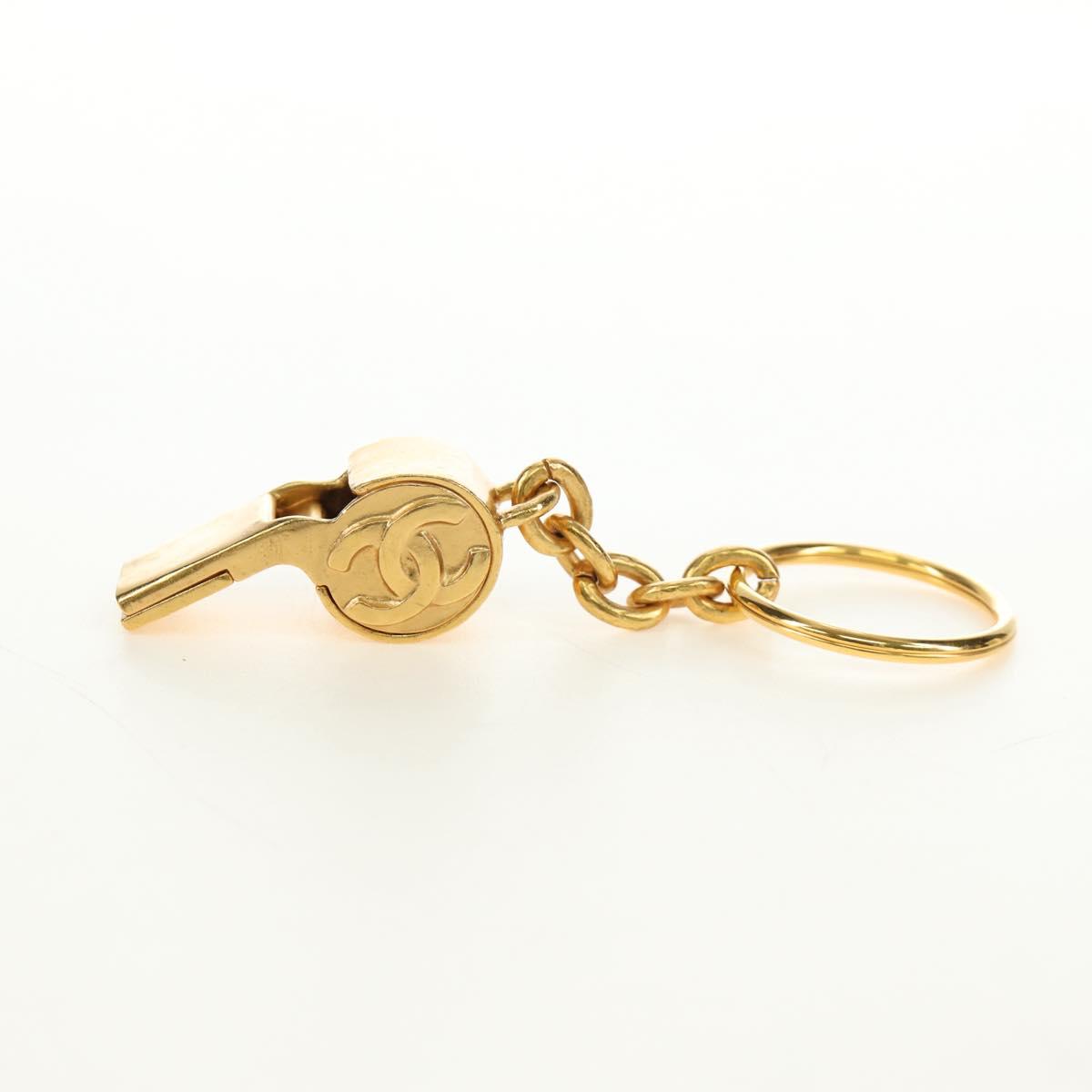 CHANEL COCO Mark Whistle Key Holder metal Gold Auth 184755M