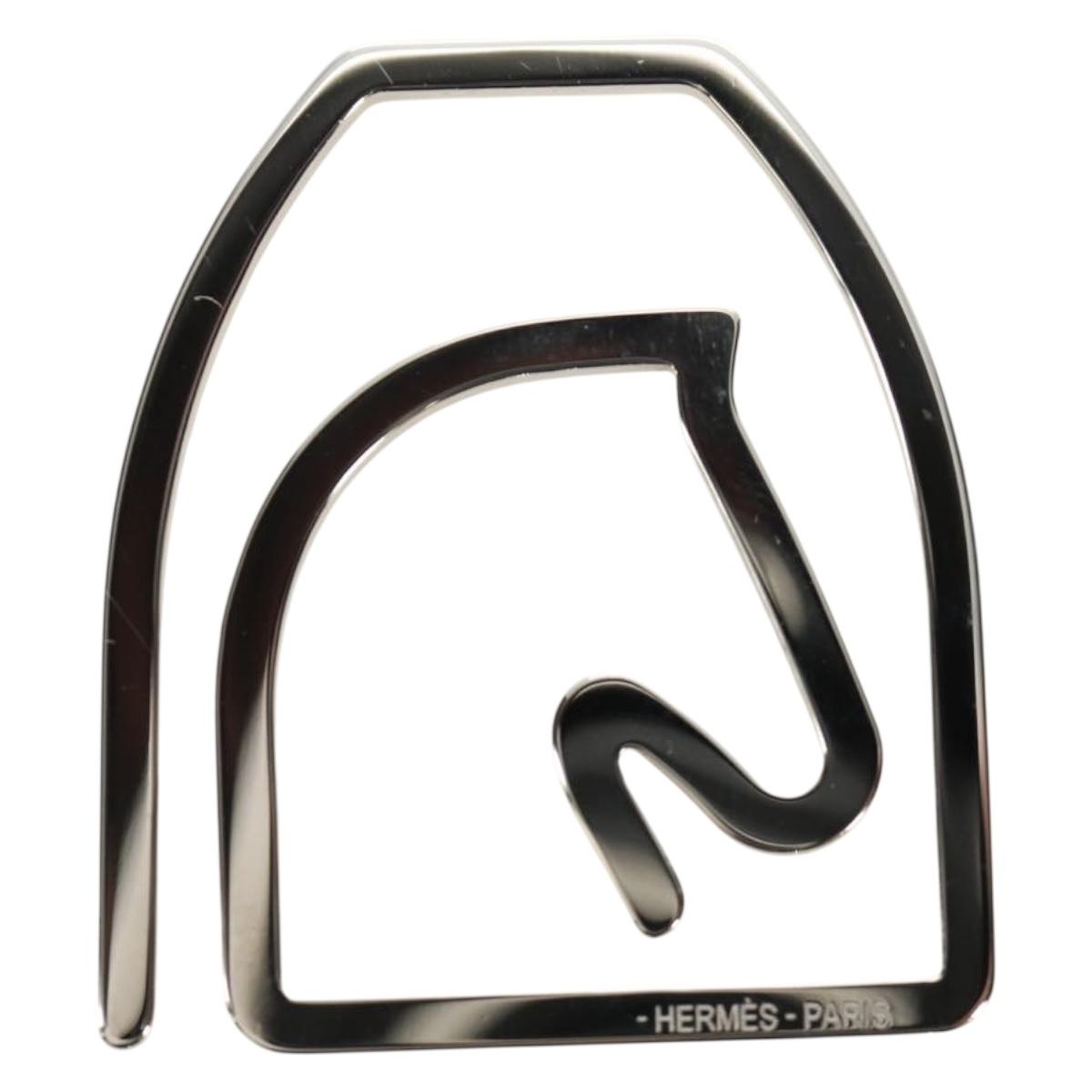 HERMES Equestre Money Clip metal Silver Auth 184756M