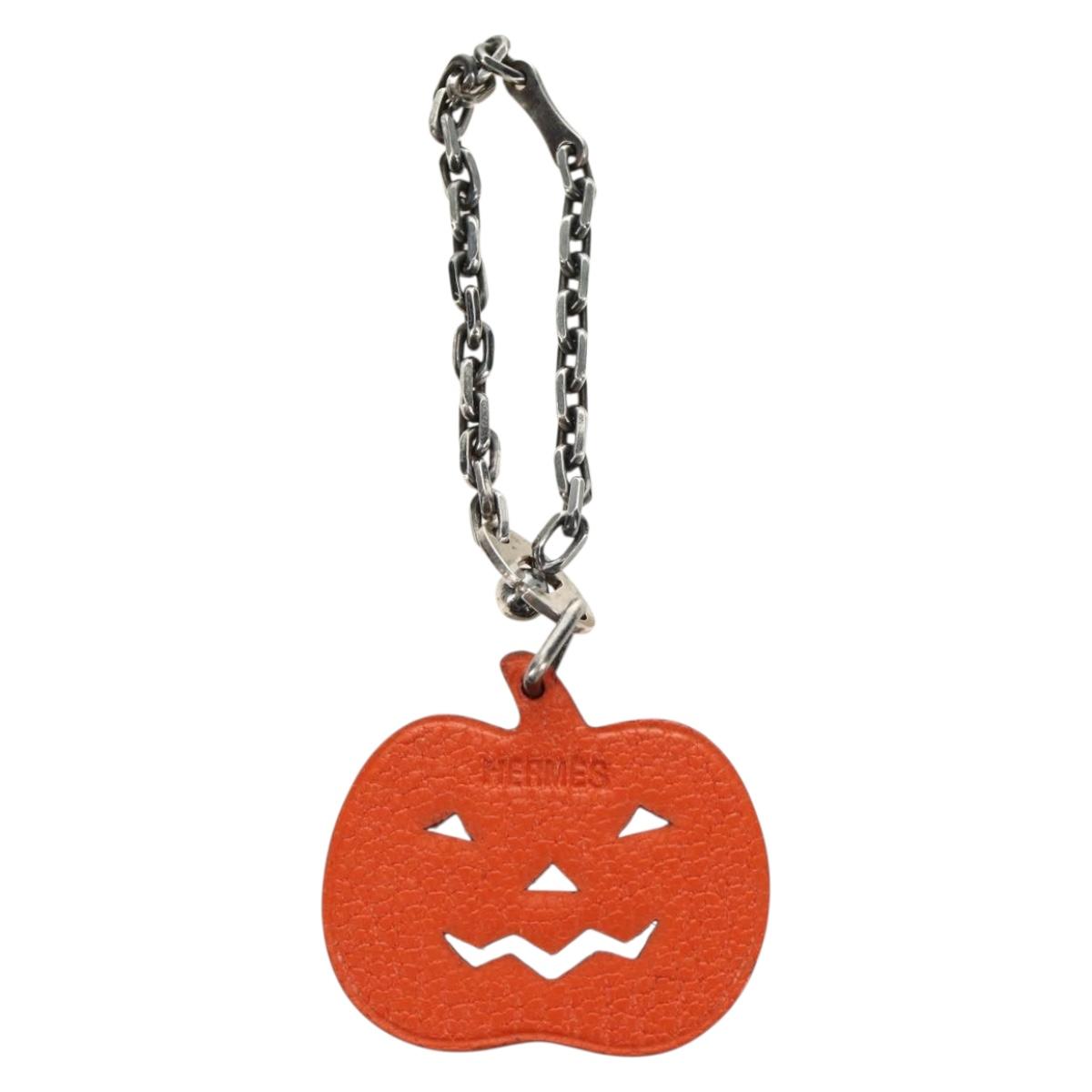HERMES Pumpkin Bag Charm Leather Orange Auth 184757M