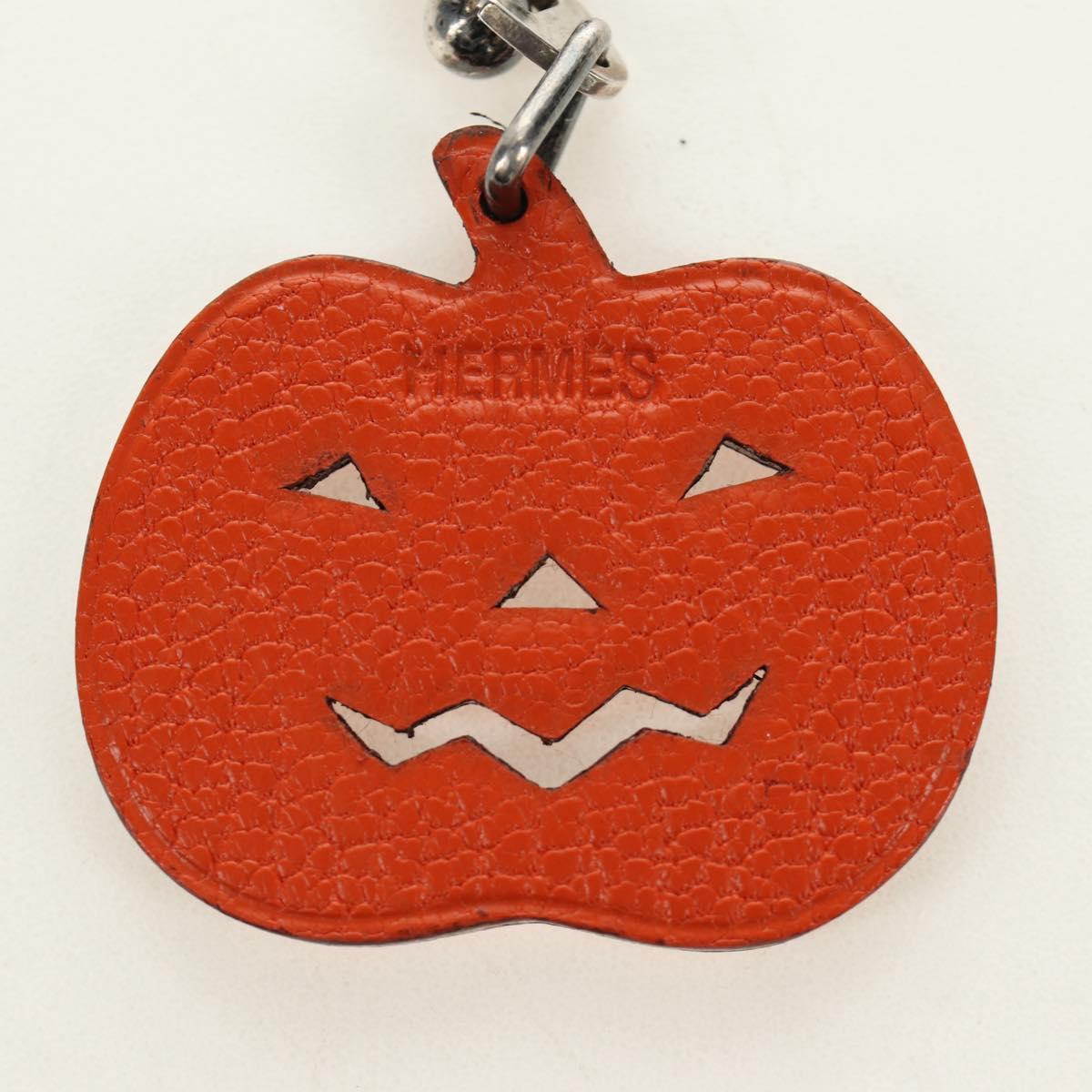HERMES Pumpkin Bag Charm Leather Orange Auth 184757M