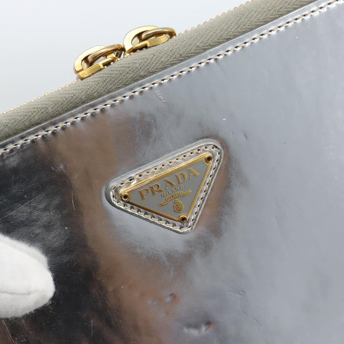 PRADA Clutch Bag Patent leather Silver Gold Auth 184773