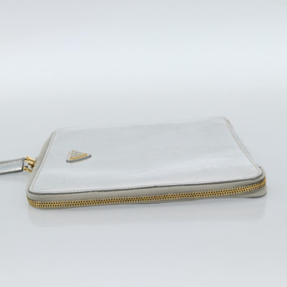 PRADA Clutch Bag Patent leather Silver Gold Auth 184773