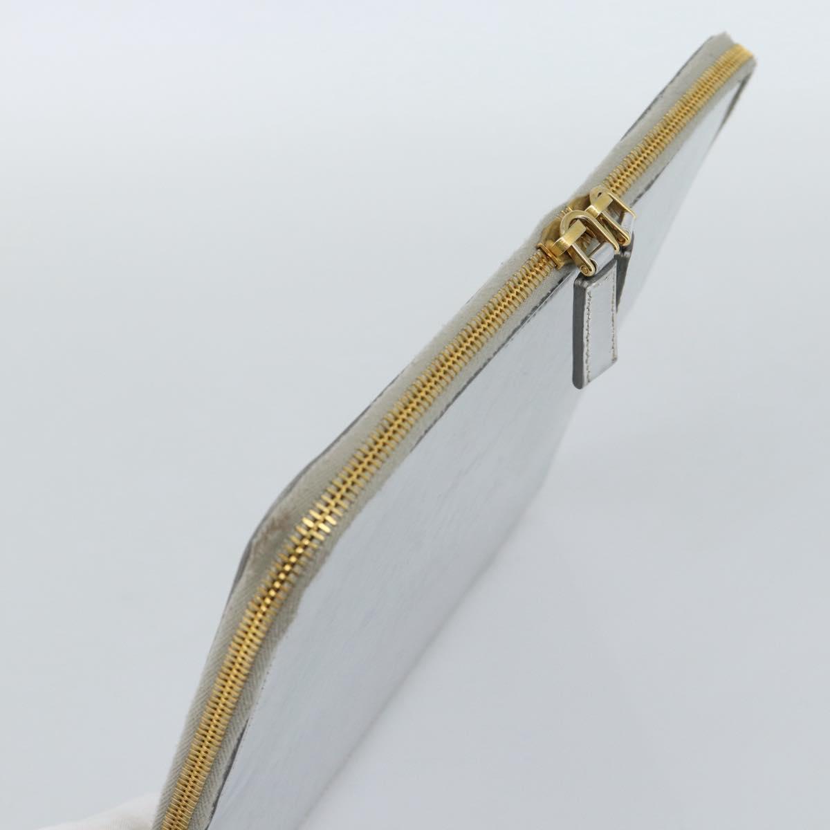 PRADA Clutch Bag Patent leather Silver Gold Auth 184773