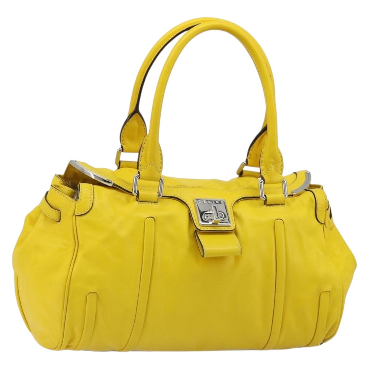 CELINE Hand Bag Leather Yellow Silver Auth 184774