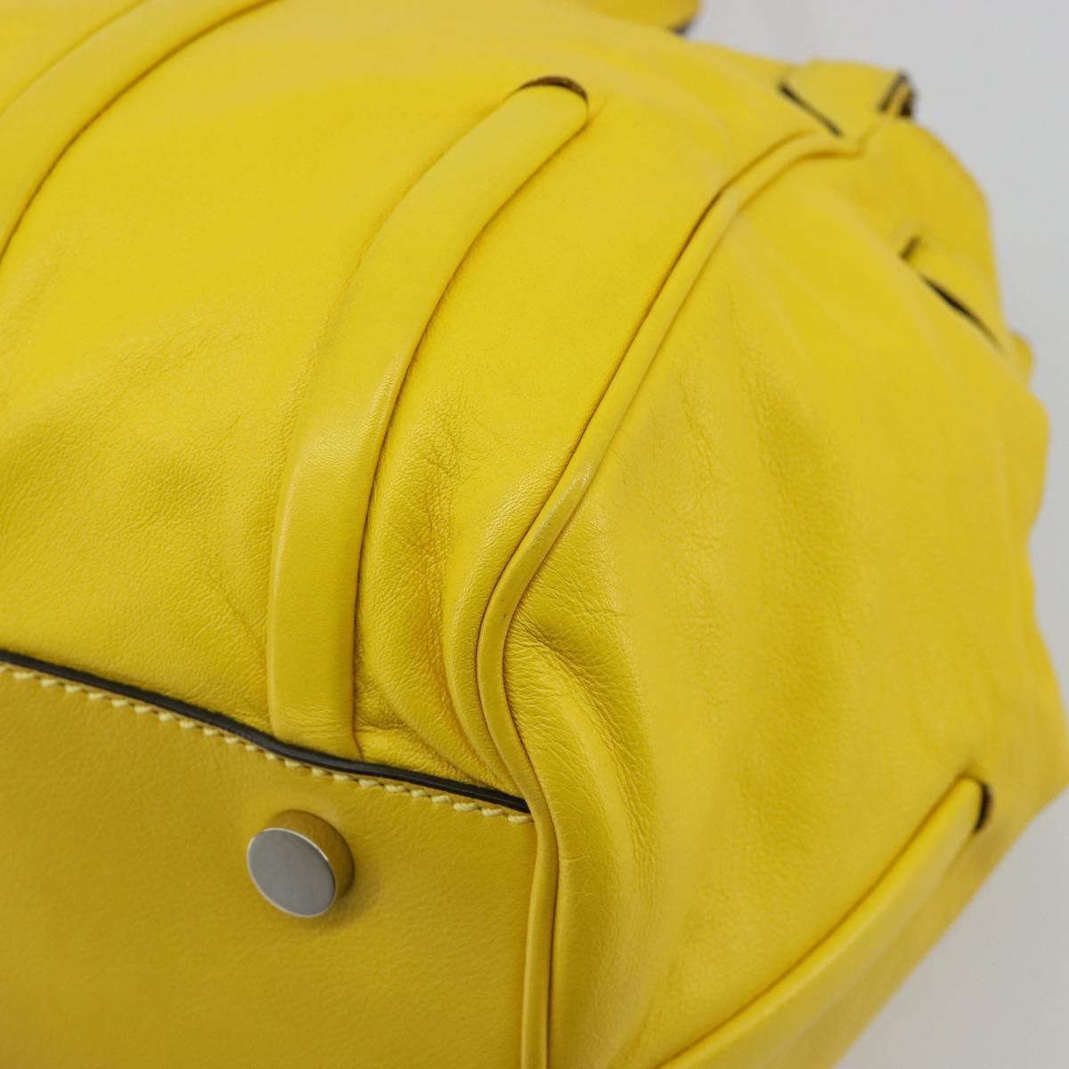 CELINE Hand Bag Leather Yellow Silver Auth 184774