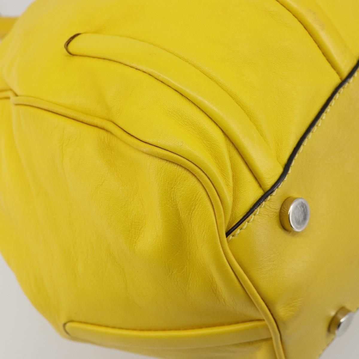 CELINE Hand Bag Leather Yellow Silver Auth 184774