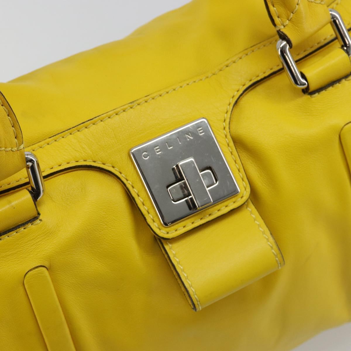 CELINE Hand Bag Leather Yellow Silver Auth 184774