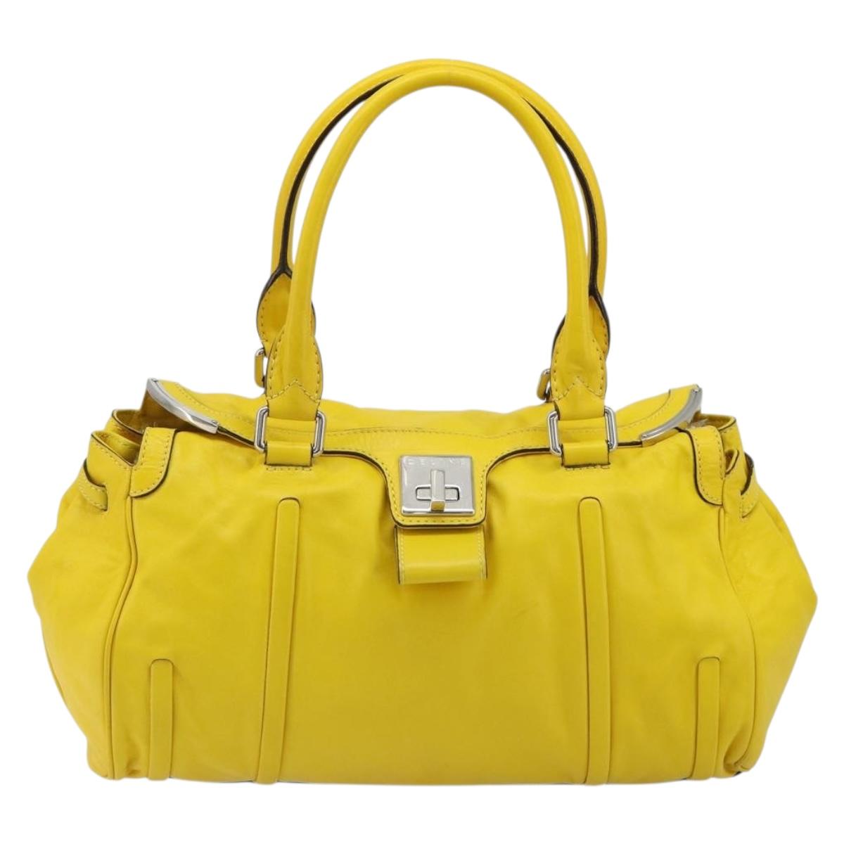 CELINE Hand Bag Leather Yellow Silver Auth 184774