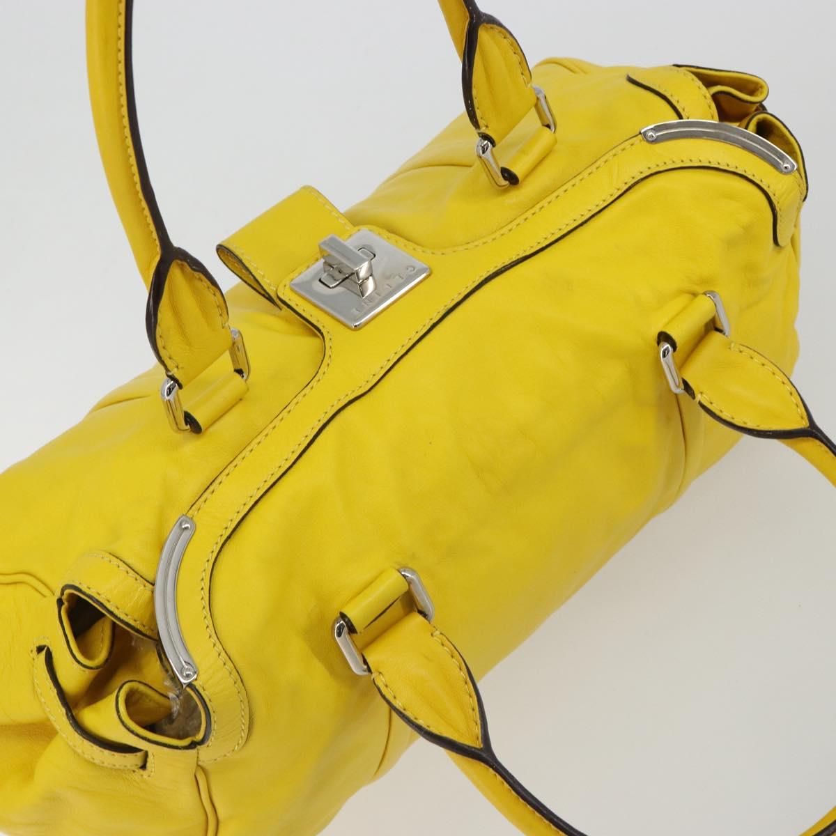 CELINE Hand Bag Leather Yellow Silver Auth 184774