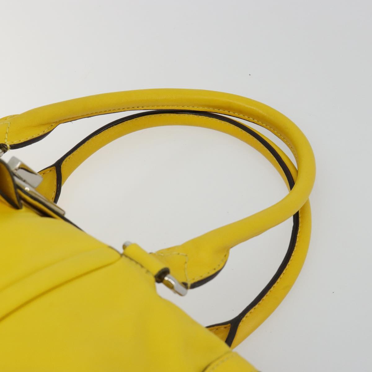 CELINE Hand Bag Leather Yellow Silver Auth 184774