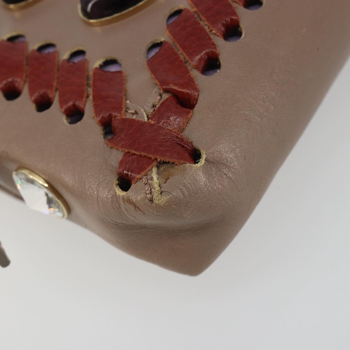 FENDI Jeweled Mini Stitch Baguette Pouch Leather Purple Gold Auth 184775A