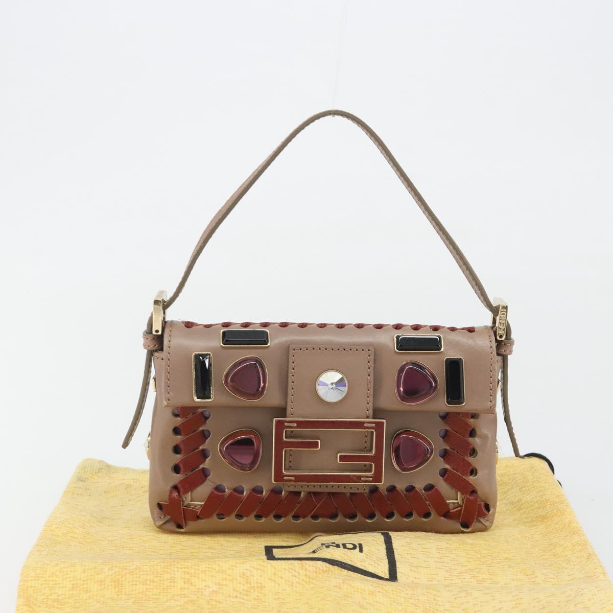 FENDI Jeweled Mini Stitch Baguette Pouch Leather Purple Gold Auth 184775A