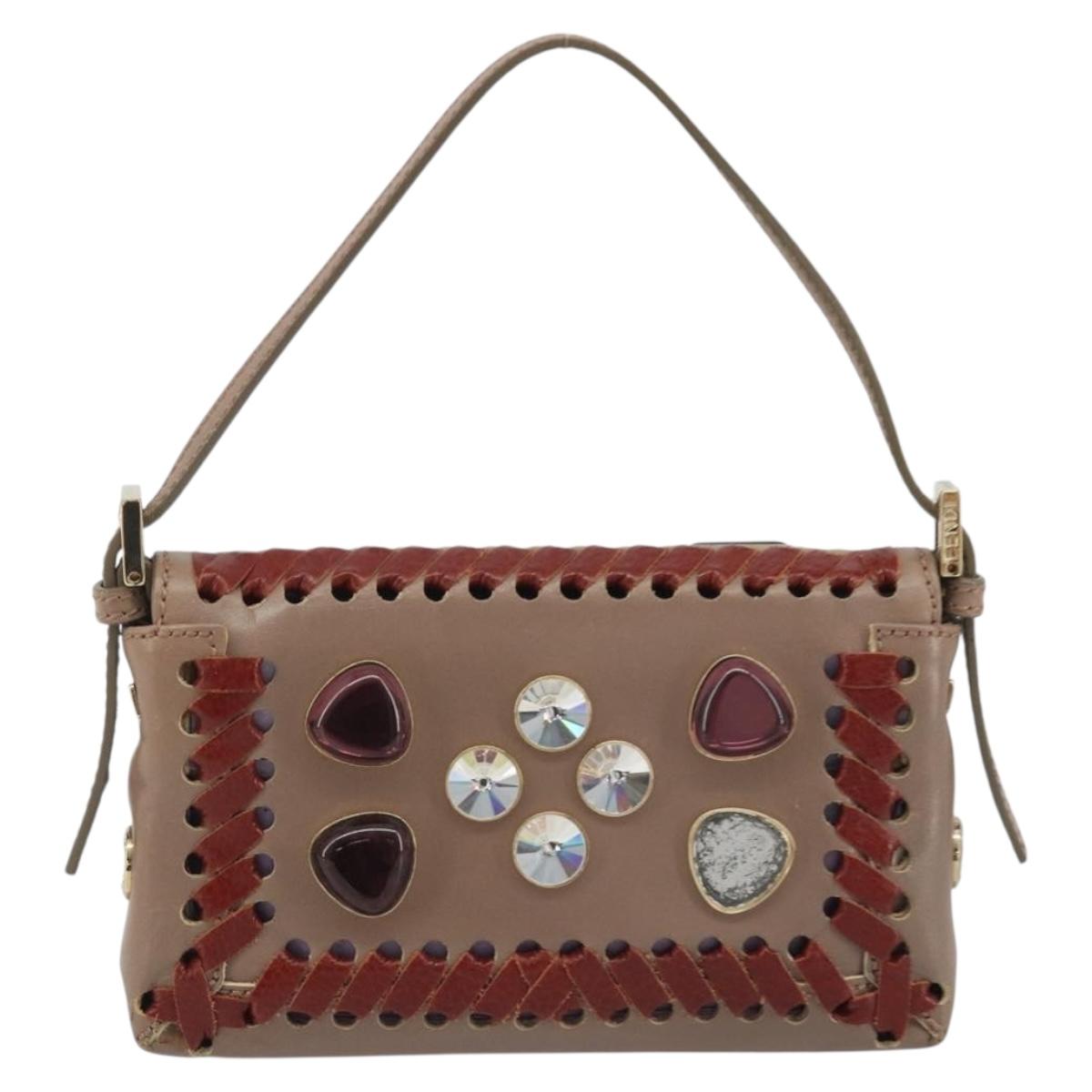 FENDI Jeweled Mini Stitch Baguette Pouch Leather Purple Gold Auth 184775A