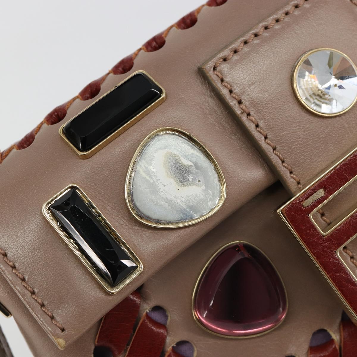 FENDI Jeweled Mini Stitch Baguette Pouch Leather Purple Gold Auth 184775A