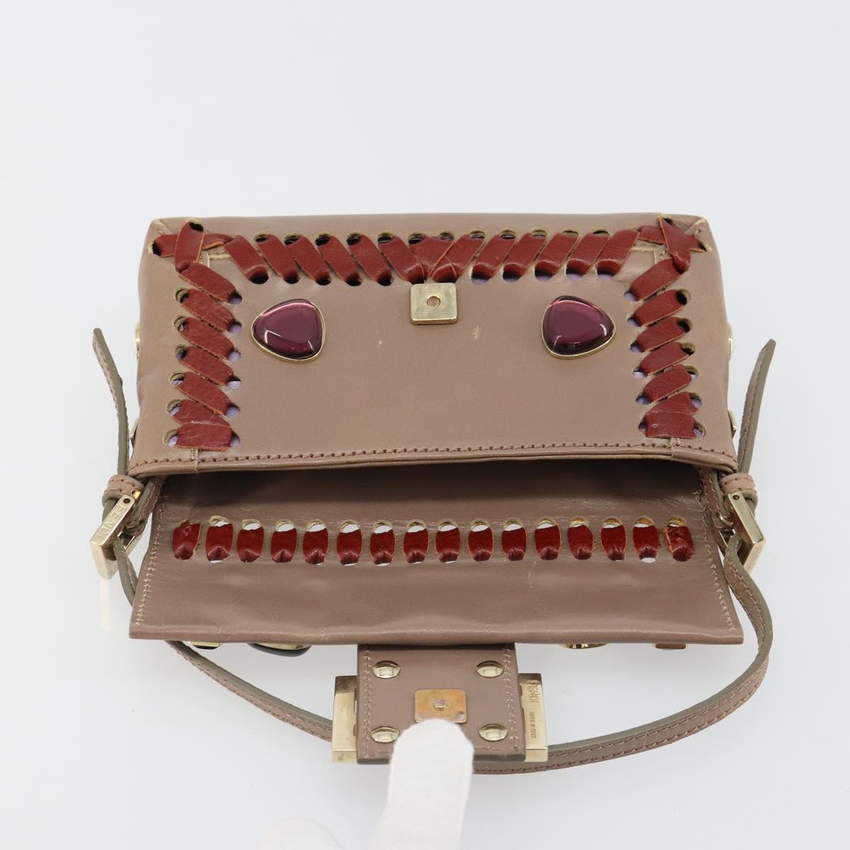 FENDI Jeweled Mini Stitch Baguette Pouch Leather Purple Gold Auth 184775A