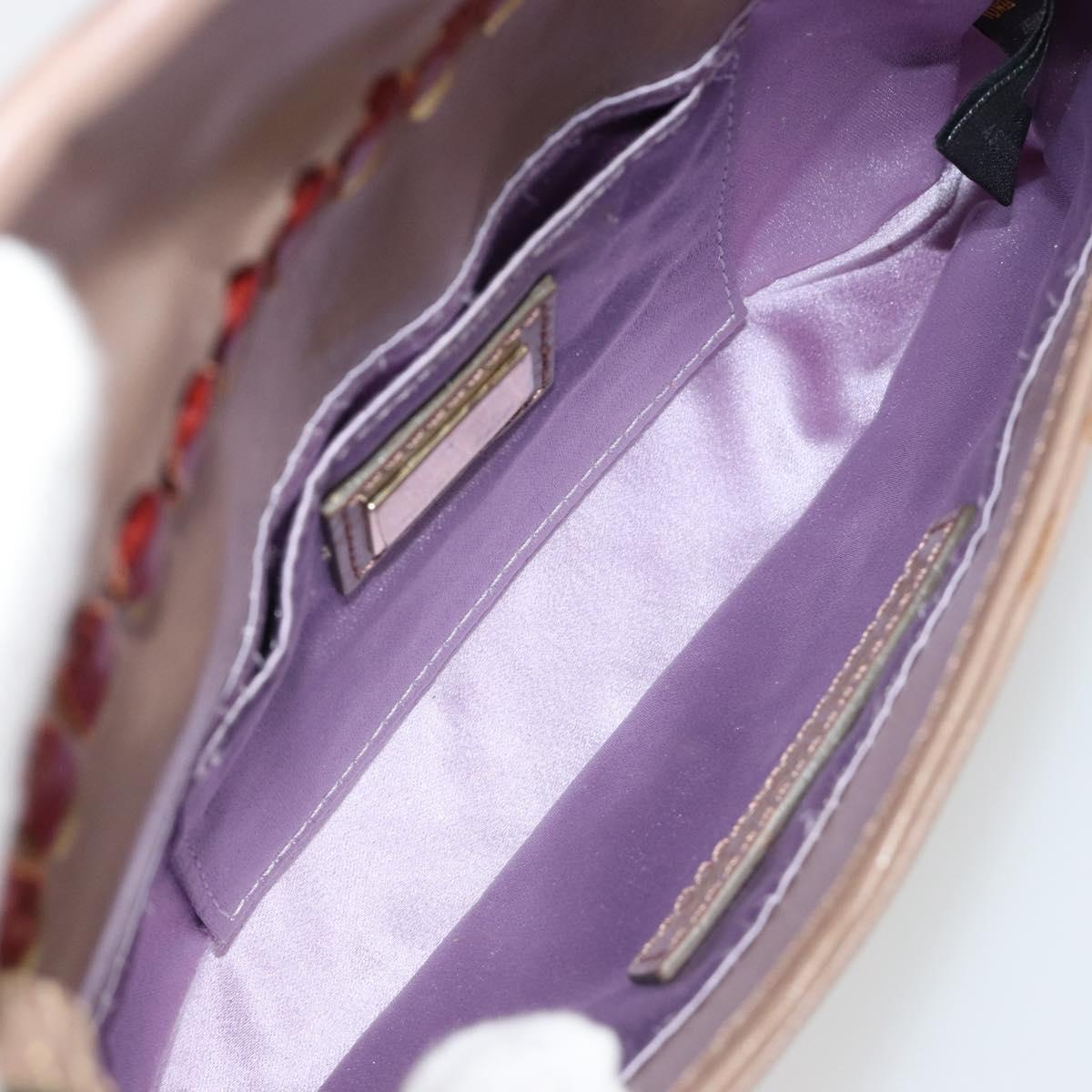 FENDI Jeweled Mini Stitch Baguette Pouch Leather Purple Gold Auth 184775SM