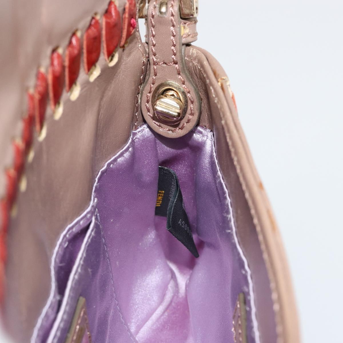 FENDI Jeweled Mini Stitch Baguette Pouch Leather Purple Gold Auth 184775A