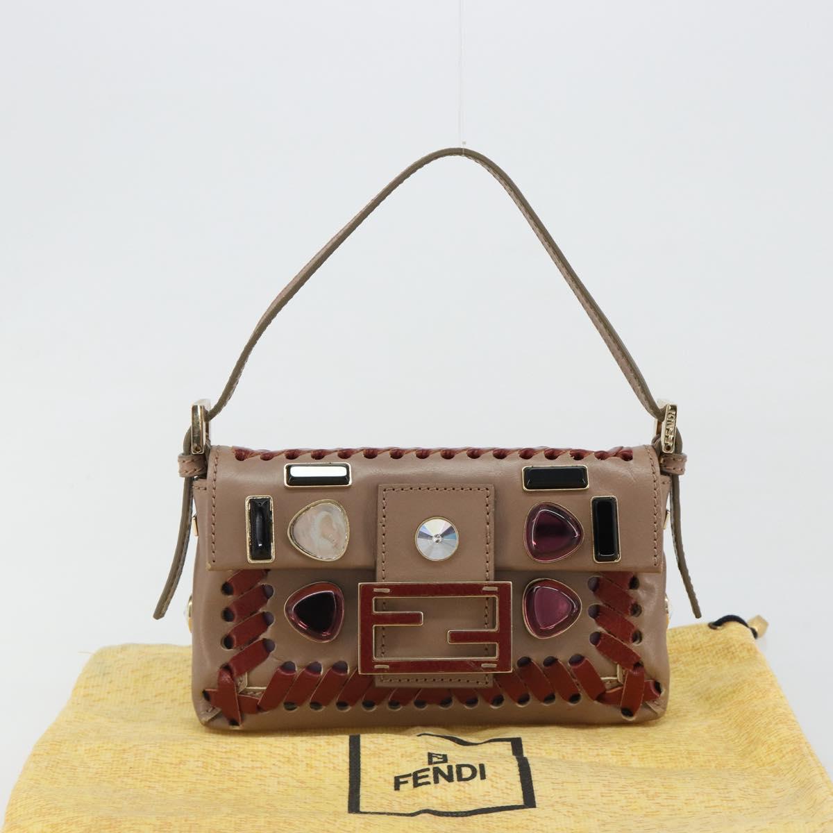 FENDI Jeweled Mini Stitch Baguette Pouch Leather Purple Gold Auth 184775SM