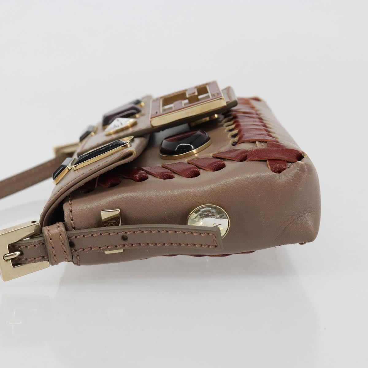 FENDI Jeweled Mini Stitch Baguette Pouch Leather Purple Gold Auth 184775A