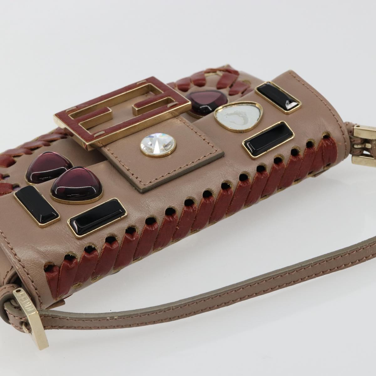 FENDI Jeweled Mini Stitch Baguette Pouch Leather Purple Gold Auth 184775SM