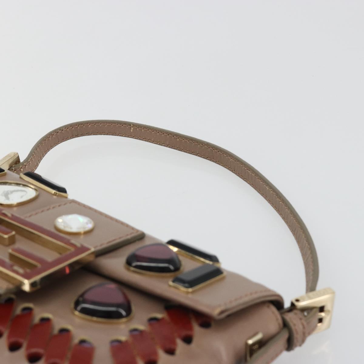 FENDI Jeweled Mini Stitch Baguette Pouch Leather Purple Gold Auth 184775A