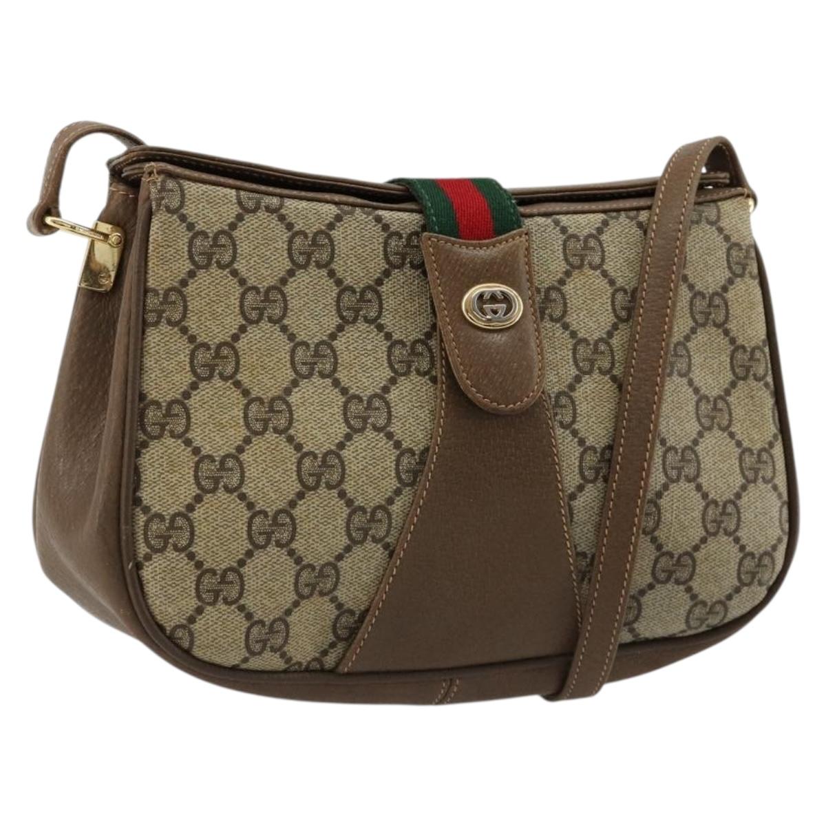 GUCCI GG Supreme Web Sherry Line Bag PVC Beige Gold 72 02 024 Auth 184776A