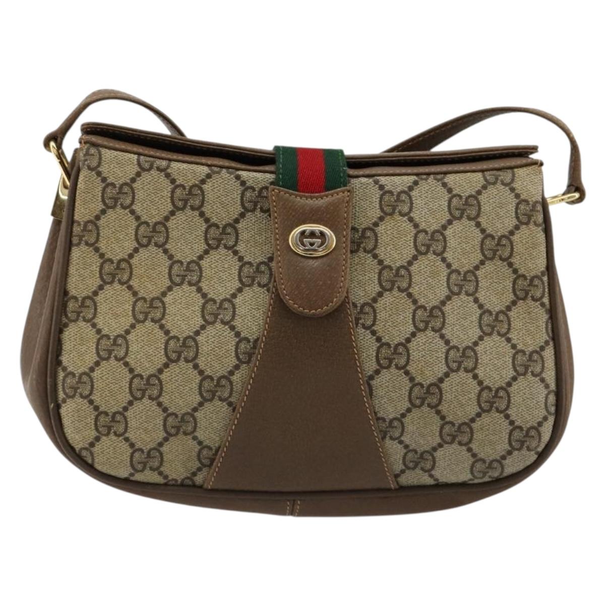 GUCCI GG Supreme Web Sherry Line Bag PVC Beige Gold 72 02 024 Auth 184776A