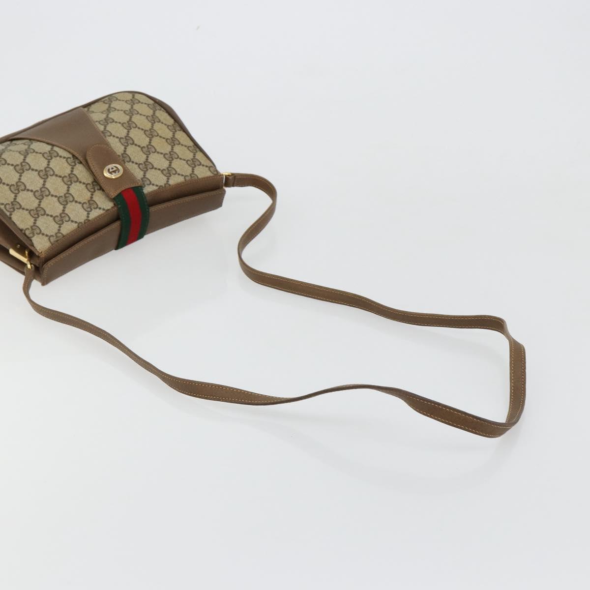 GUCCI GG Supreme Web Sherry Line Bag PVC Beige Gold 72 02 024 Auth 184776A