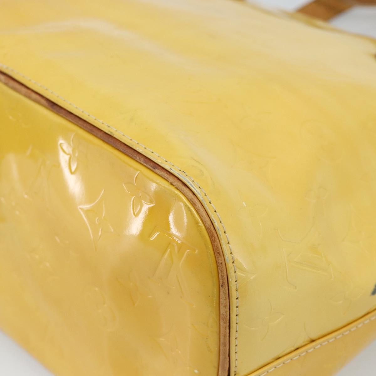LOUIS VUITTON Monogram Vernis Houston Hand Bag Lime Yellow M91055 LV Auth 184778