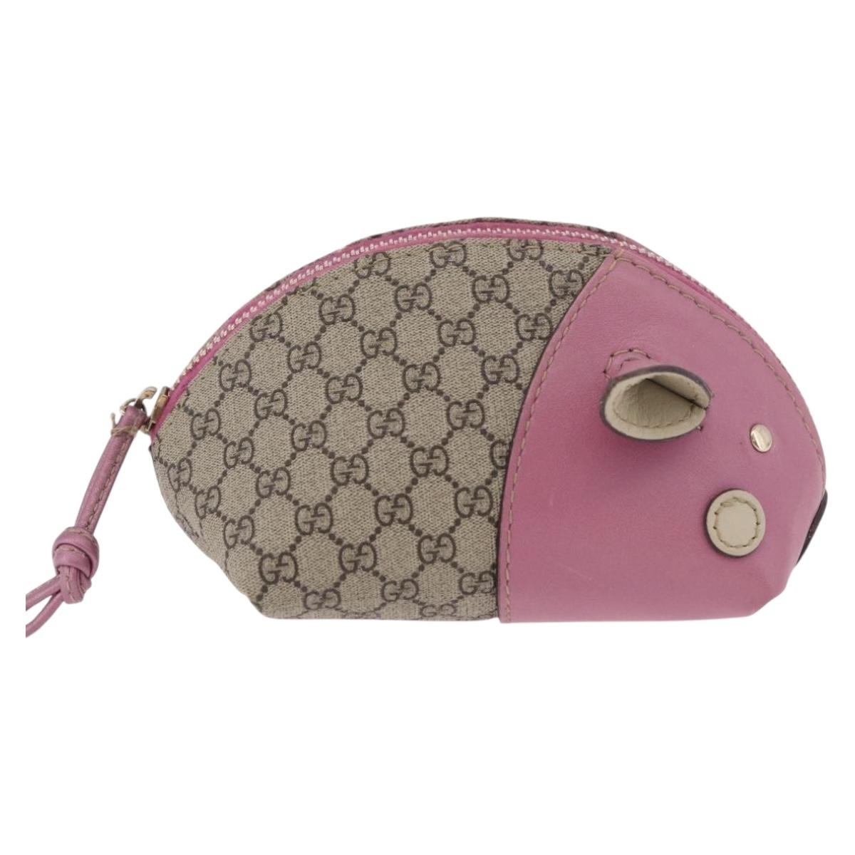 GUCCI GG Supreme Pig Pouch PVC Leather Beige 256866 Auth 184782M