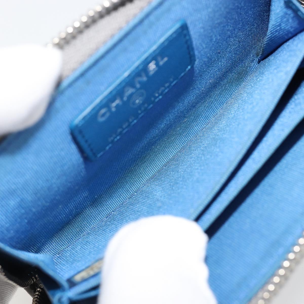 CHANEL Matelasse Typography Coin Purse Lamb Skin Gray Silver CC Auth 184786A
