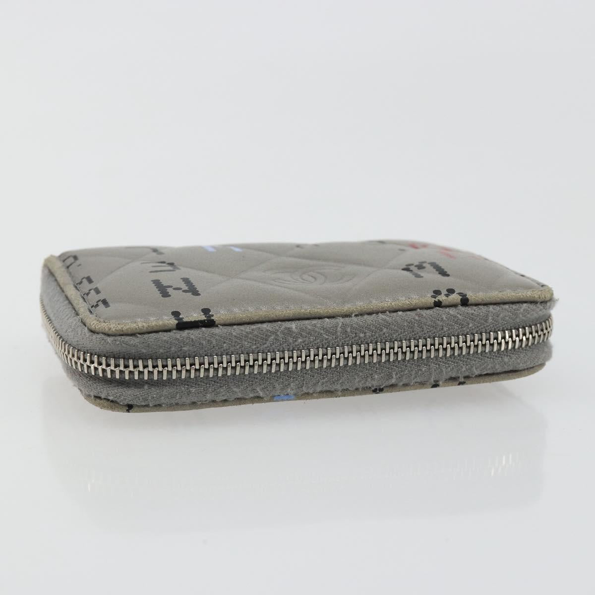 CHANEL Matelasse Typography Coin Purse Lamb Skin Gray Silver CC Auth 184786A