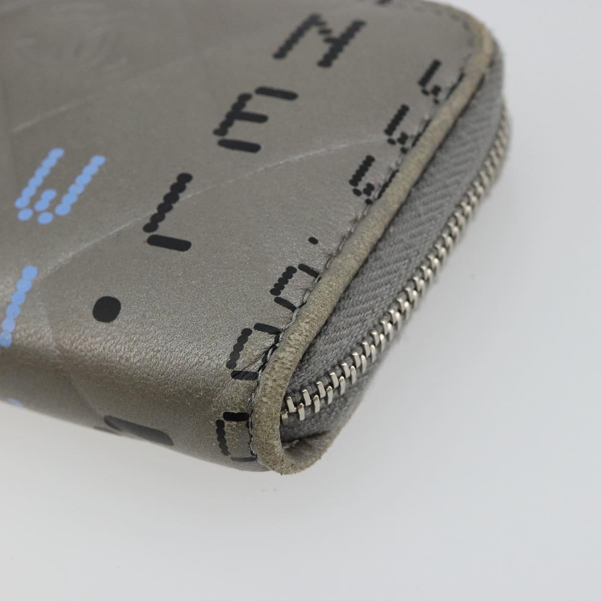 CHANEL Matelasse Typography Coin Purse Lamb Skin Gray Silver CC Auth 184786A