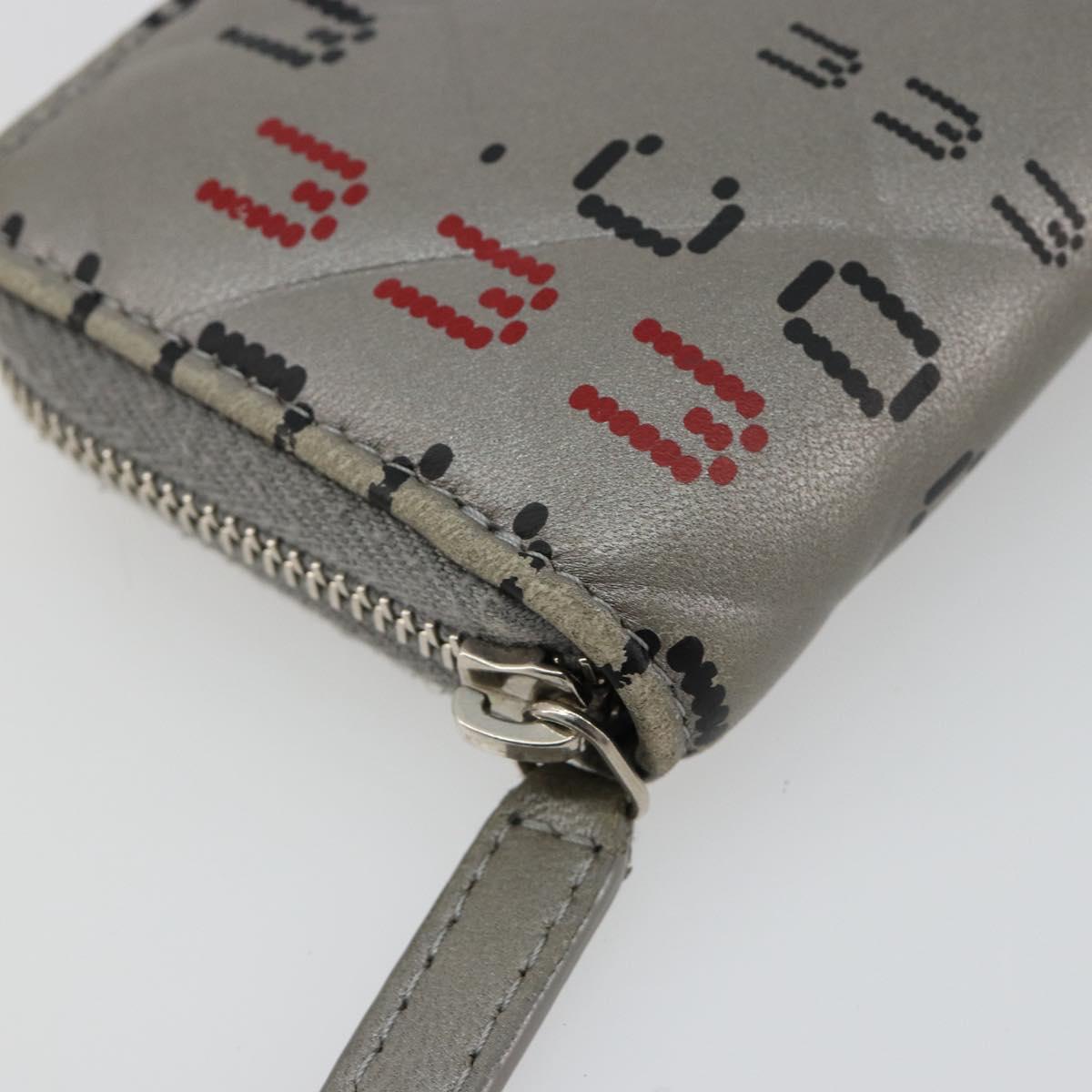 CHANEL Matelasse Typography Coin Purse Lamb Skin Gray Silver CC Auth 184786A