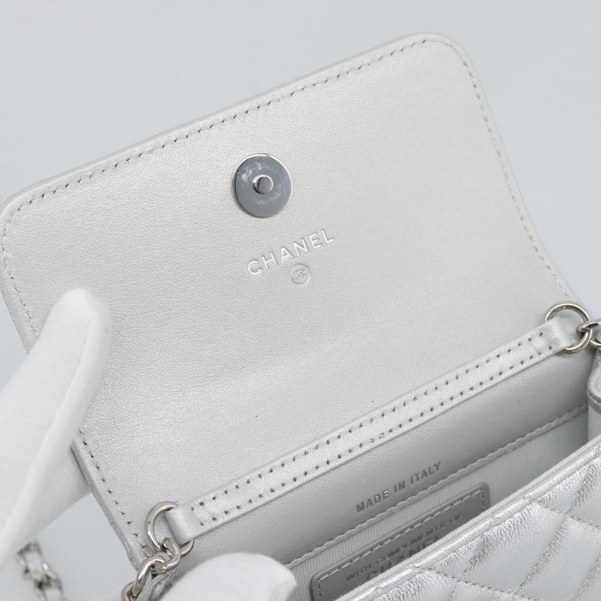 CHANEL Matelasse Chain Shoulder Bag Lamb Skin Silver CC Auth 184788SAM