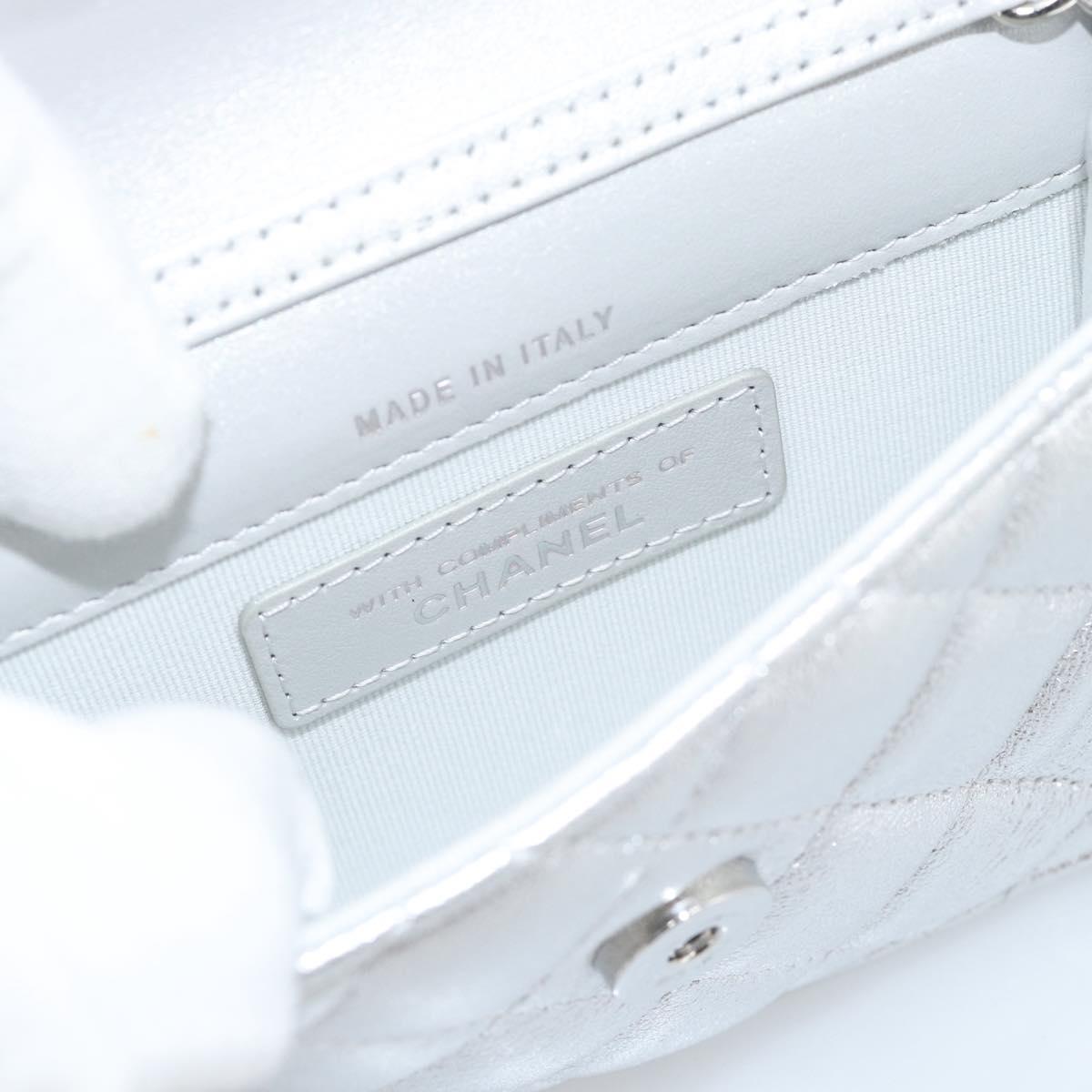 CHANEL Matelasse Chain Shoulder Bag Lamb Skin Silver CC Auth 184788SAM