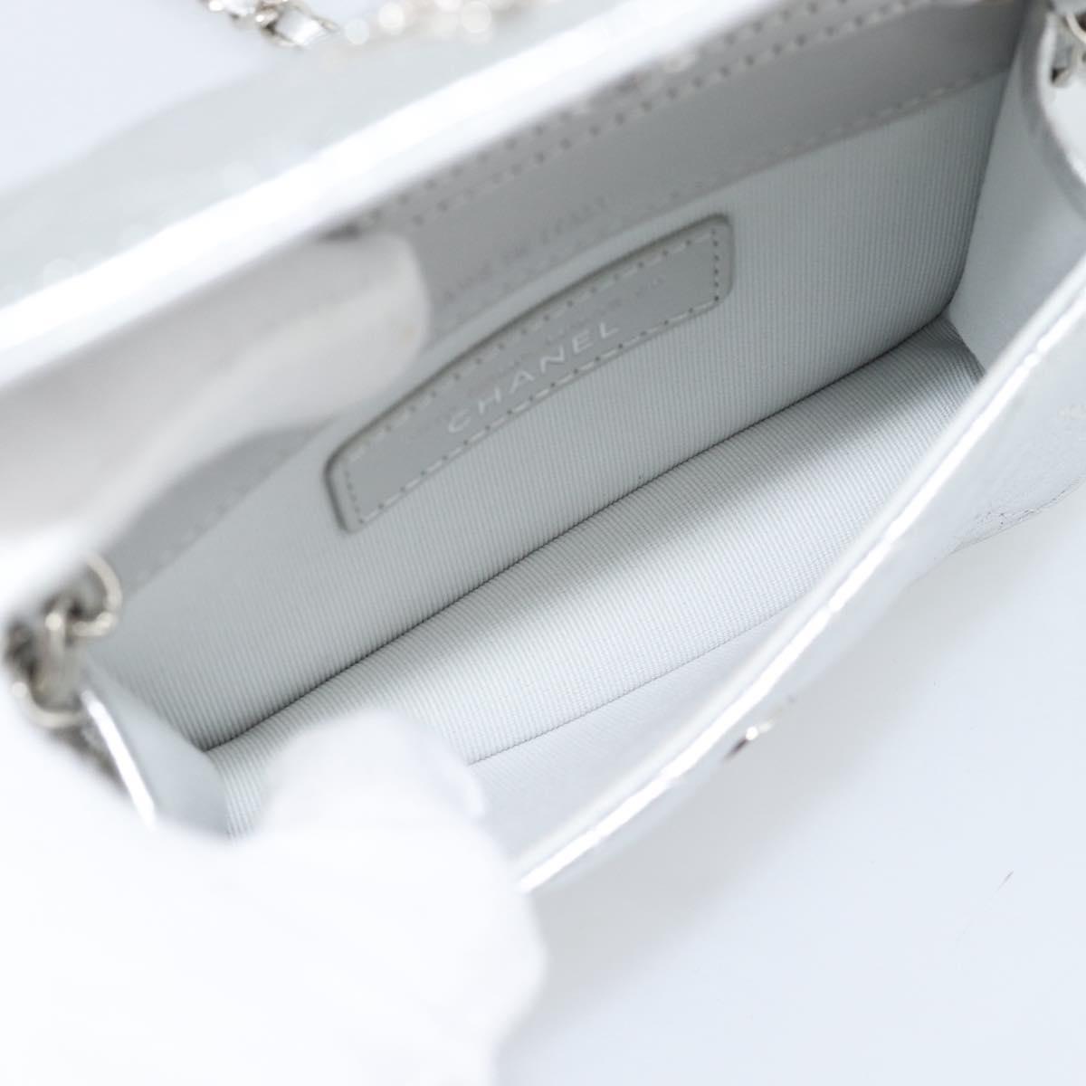 CHANEL Matelasse Chain Shoulder Bag Lamb Skin Silver CC Auth 184788SAM
