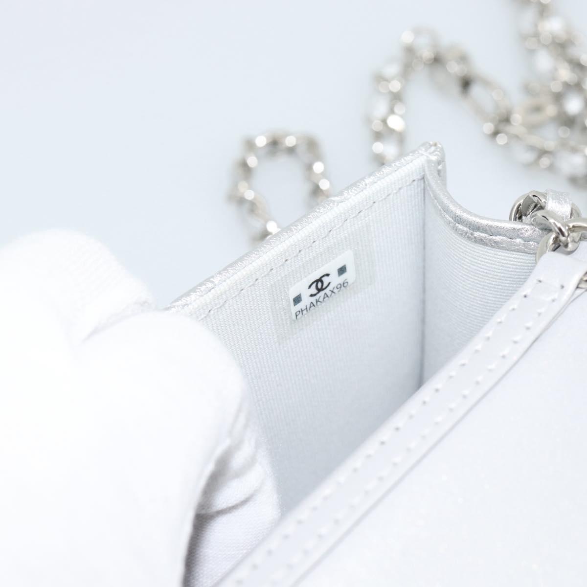 CHANEL Matelasse Chain Shoulder Bag Lamb Skin Silver CC Auth 184788SAM
