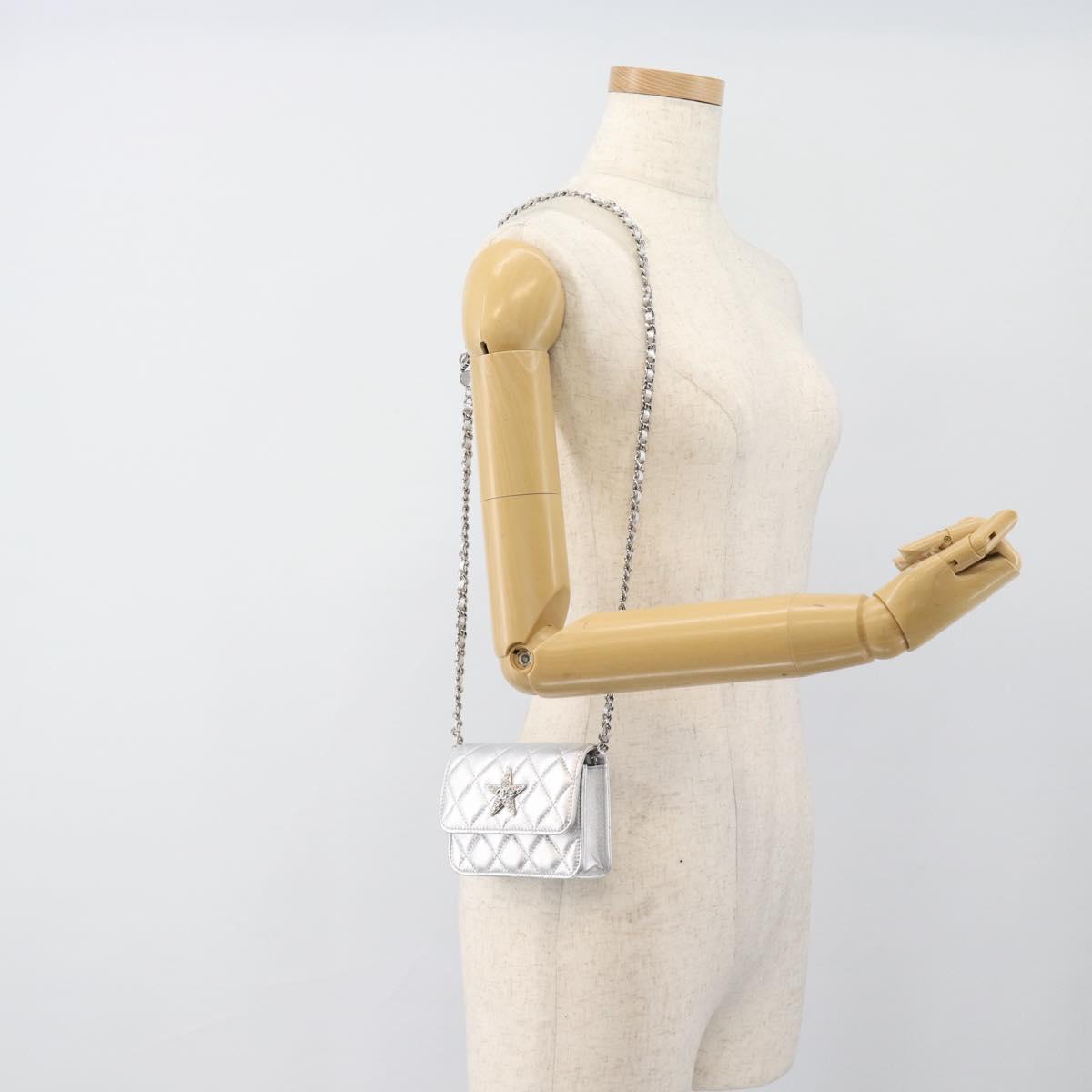 CHANEL Matelasse Chain Shoulder Bag Lamb Skin Silver CC Auth 184788SAM