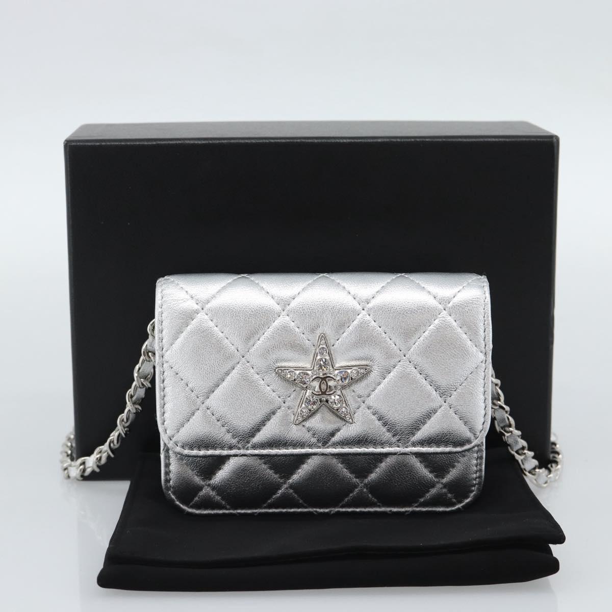 CHANEL Matelasse Chain Shoulder Bag Lamb Skin Silver CC Auth 184788SAM
