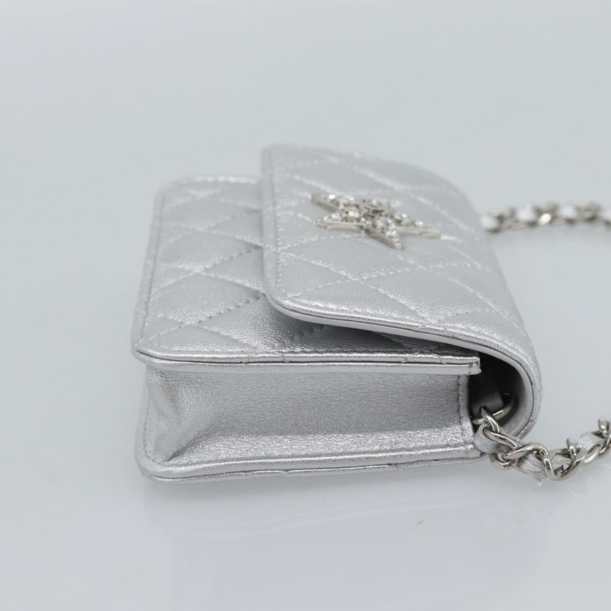 CHANEL Matelasse Chain Shoulder Bag Lamb Skin Silver CC Auth 184788SAM